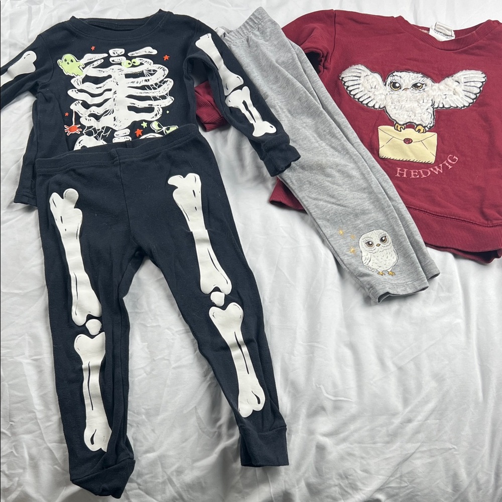 Kids Black Skeleton One-Piece Pajamas & Harry Potter set 2T
